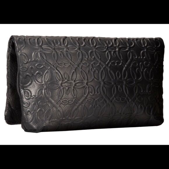 Alex and Ani Gabriel black leather foldover clutch bag embossed geometric print - Picture 1 of 7